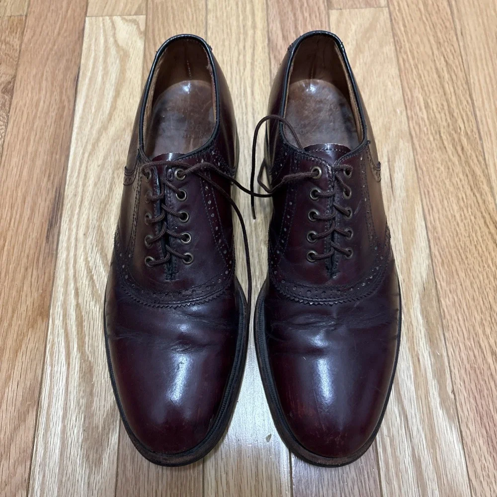 L.L. Bean Mens Saddle Shoes Burgundy Leather Plain Toe Dress‎ Oxfords Size 8